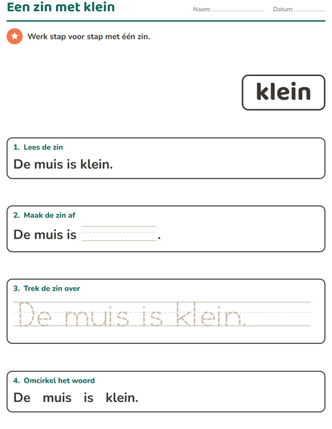 Voorbeeld van het Flitswoorden-werkblad voor kleuterklas