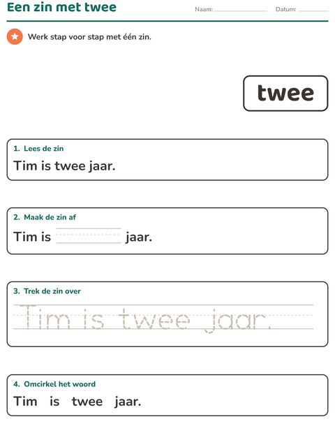 Voorbeeld van het Flitswoorden-werkblad voor kleuterklas