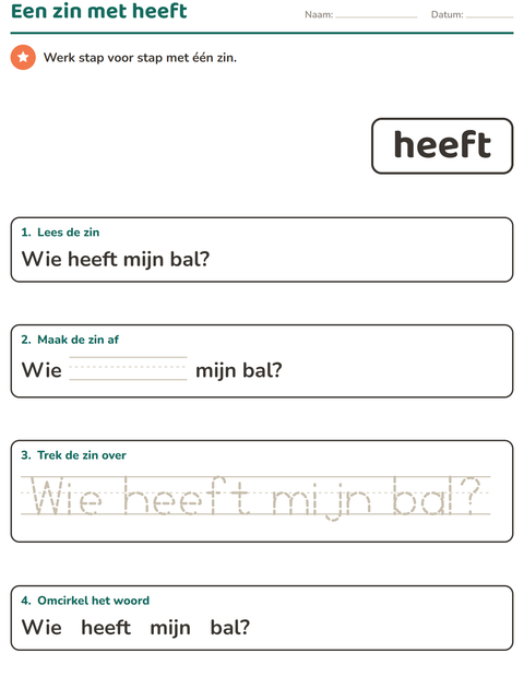 Voorbeeld van het Flitswoorden-werkblad voor kleuterklas