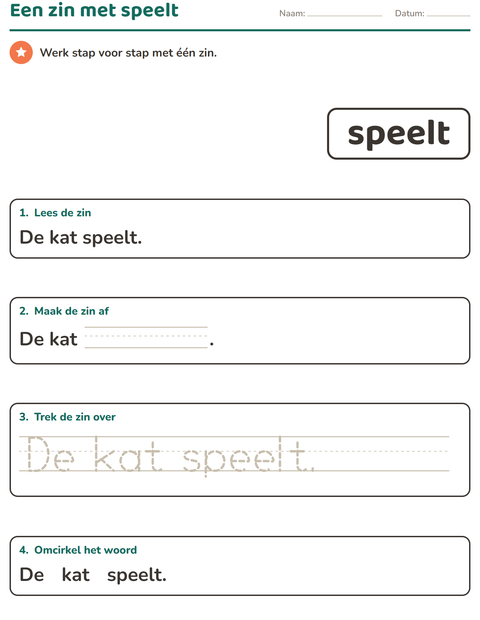 Voorbeeld van het Flitswoorden-werkblad voor kleuterklas