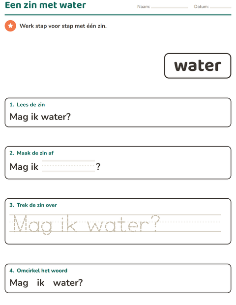 Voorbeeld van het Flitswoorden-werkblad voor kleuterklas