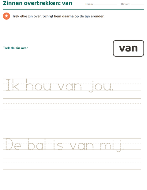Voorbeeld van het Flitswoorden-werkblad voor kleuterklas