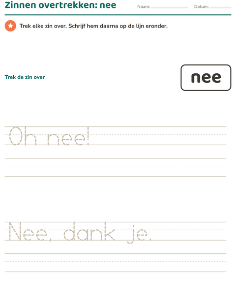 Voorbeeld van het Flitswoorden-werkblad voor kleuterklas