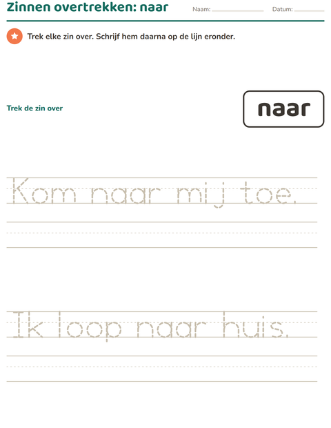 Voorbeeld van het Flitswoorden-werkblad voor kleuterklas