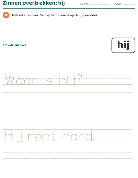 Voorbeeld van het Flitswoorden-werkblad voor kleuterklas