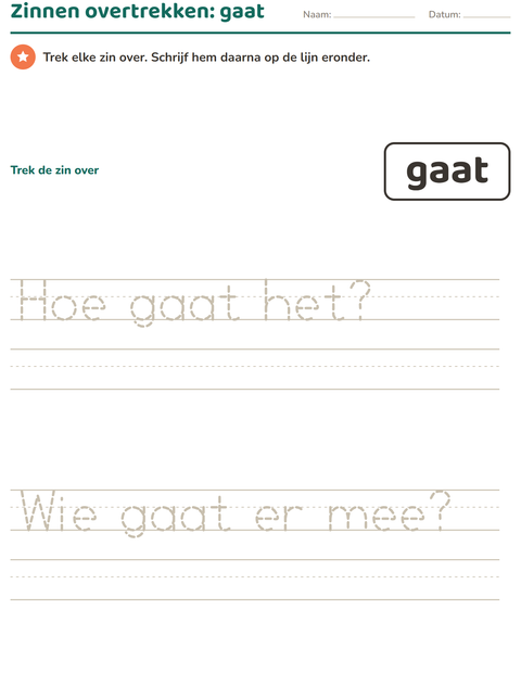 Voorbeeld van het Flitswoorden-werkblad voor kleuterklas