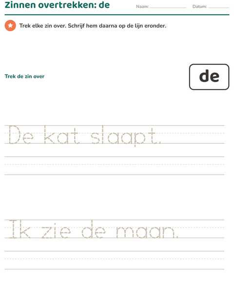 Voorbeeld van het Flitswoorden-werkblad voor kleuterklas