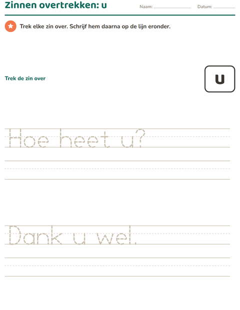 Voorbeeld van het Flitswoorden-werkblad voor kleuterklas