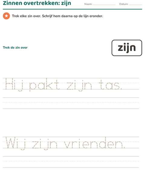 Voorbeeld van het Flitswoorden-werkblad voor kleuterklas