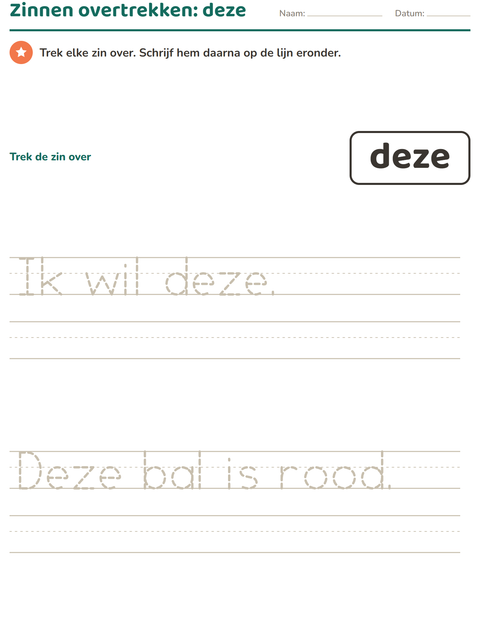Voorbeeld van het Flitswoorden-werkblad voor kleuterklas