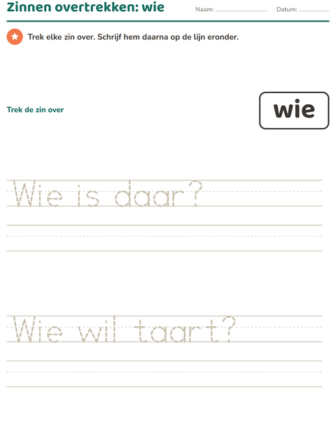 Voorbeeld van het Flitswoorden-werkblad voor kleuterklas