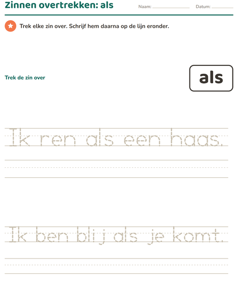 Voorbeeld van het Flitswoorden-werkblad voor kleuterklas