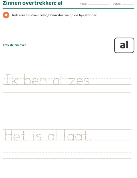 Voorbeeld van het Flitswoorden-werkblad voor kleuterklas