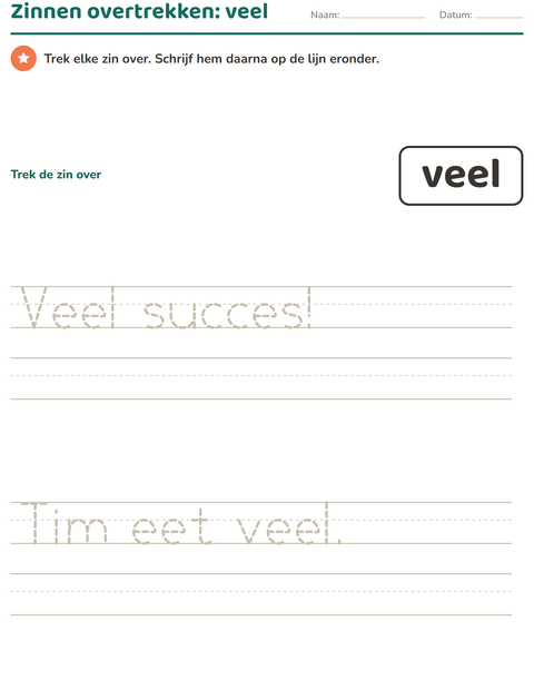 Voorbeeld van het Flitswoorden-werkblad voor kleuterklas