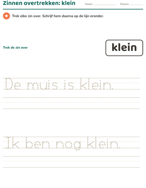 Voorbeeld van het Flitswoorden-werkblad voor kleuterklas