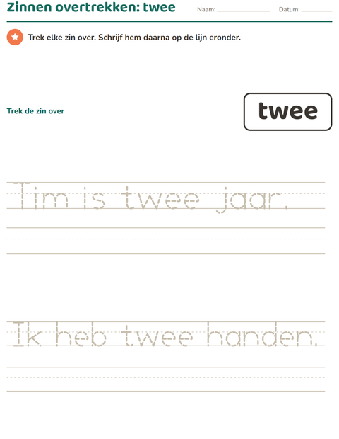 Voorbeeld van het Flitswoorden-werkblad voor kleuterklas