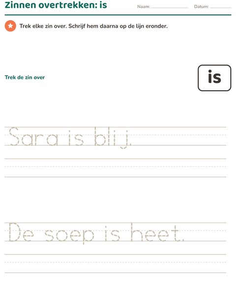 Voorbeeld van het Flitswoorden-werkblad voor kleuterklas