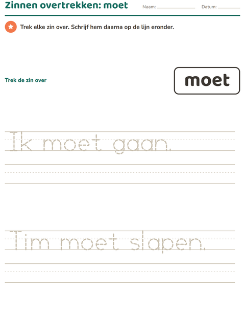 Voorbeeld van het Flitswoorden-werkblad voor kleuterklas