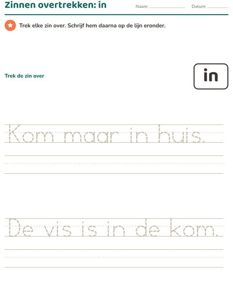 Voorbeeld van het Flitswoorden-werkblad voor kleuterklas