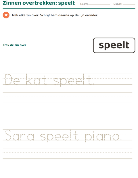 Voorbeeld van het Flitswoorden-werkblad voor kleuterklas