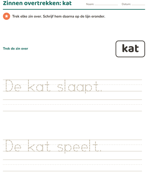 Voorbeeld van het Flitswoorden-werkblad voor kleuterklas