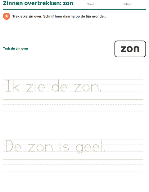 Voorbeeld van het Flitswoorden-werkblad voor kleuterklas