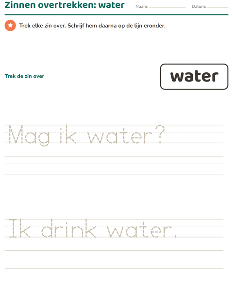 Voorbeeld van het Flitswoorden-werkblad voor kleuterklas