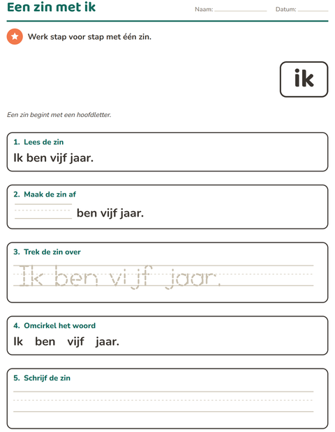 Voorbeeld van het Flitswoorden-werkblad voor kleuterklas