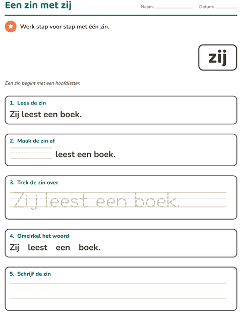 Voorbeeld van het Flitswoorden-werkblad voor kleuterklas