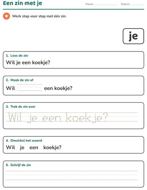 Voorbeeld van het Flitswoorden-werkblad voor kleuterklas