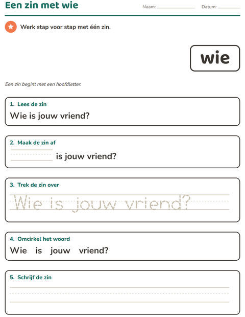Voorbeeld van het Flitswoorden-werkblad voor kleuterklas