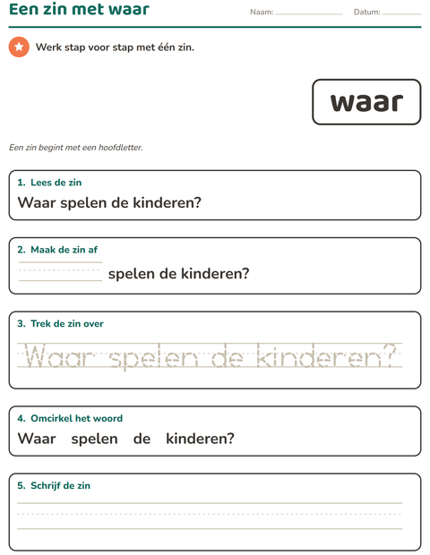 Voorbeeld van het Flitswoorden-werkblad voor kleuterklas