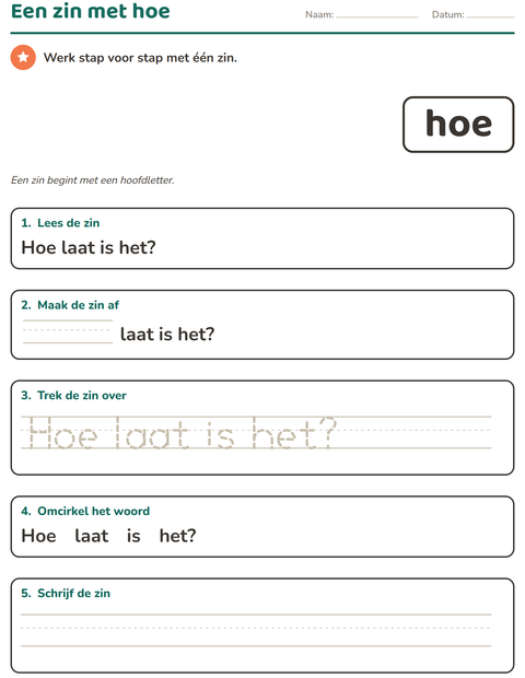 Voorbeeld van het Flitswoorden-werkblad voor kleuterklas