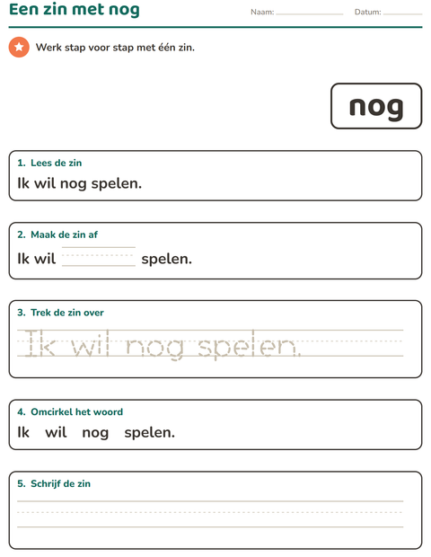 Voorbeeld van het Flitswoorden-werkblad voor kleuterklas