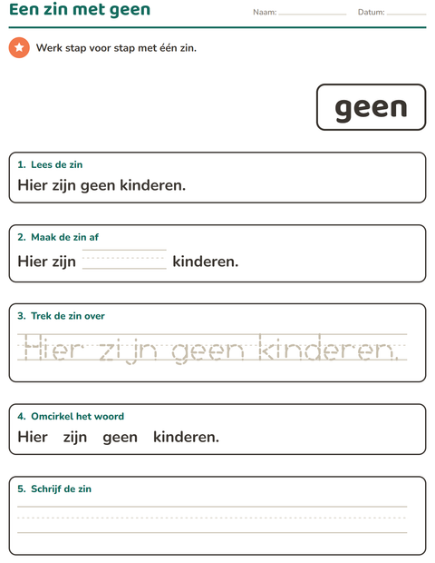 Voorbeeld van het Flitswoorden-werkblad voor kleuterklas