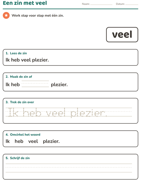 Voorbeeld van het Flitswoorden-werkblad voor kleuterklas