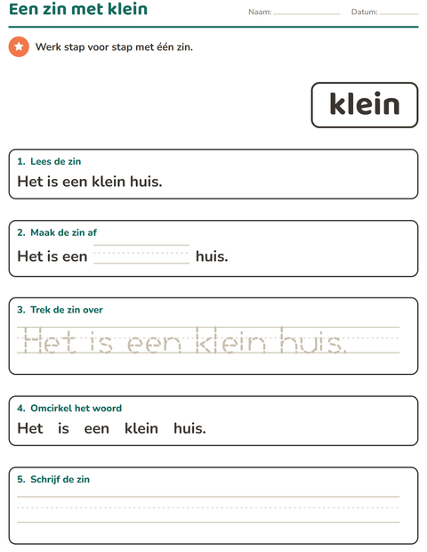 Voorbeeld van het Flitswoorden-werkblad voor kleuterklas