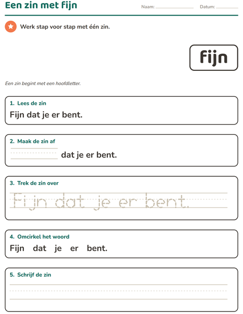 Voorbeeld van het Flitswoorden-werkblad voor kleuterklas