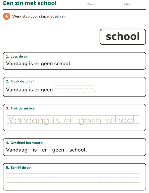 Voorbeeld van het Flitswoorden-werkblad voor kleuterklas