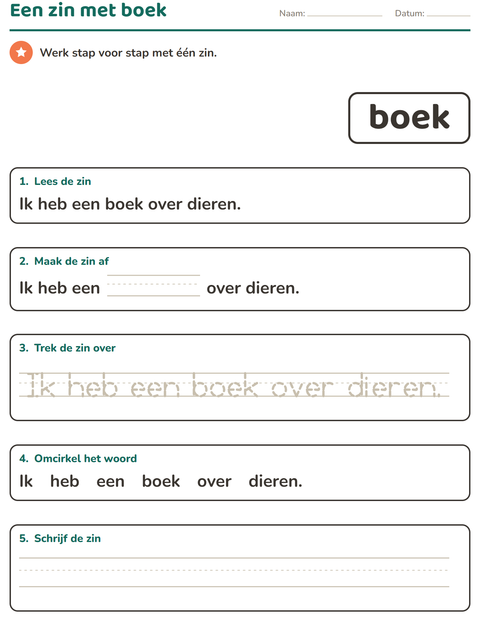 Voorbeeld van het Flitswoorden-werkblad voor kleuterklas