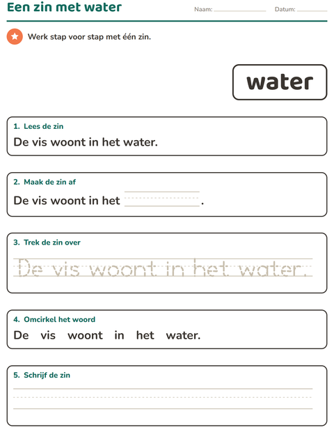 Voorbeeld van het Flitswoorden-werkblad voor kleuterklas