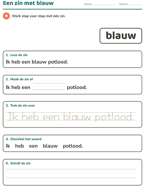 Voorbeeld van het Flitswoorden-werkblad voor kleuterklas