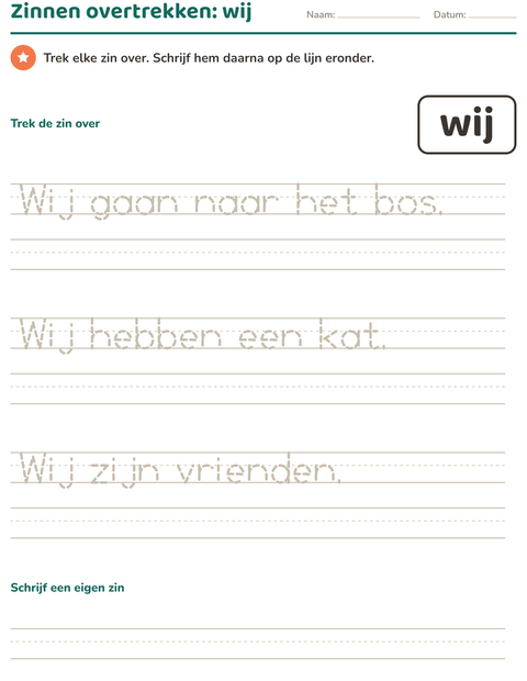 Voorbeeld van het Flitswoorden-werkblad voor kleuterklas