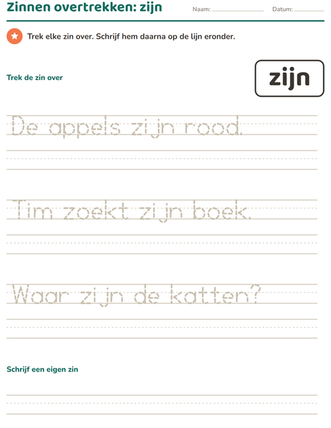 Voorbeeld van het Flitswoorden-werkblad voor kleuterklas