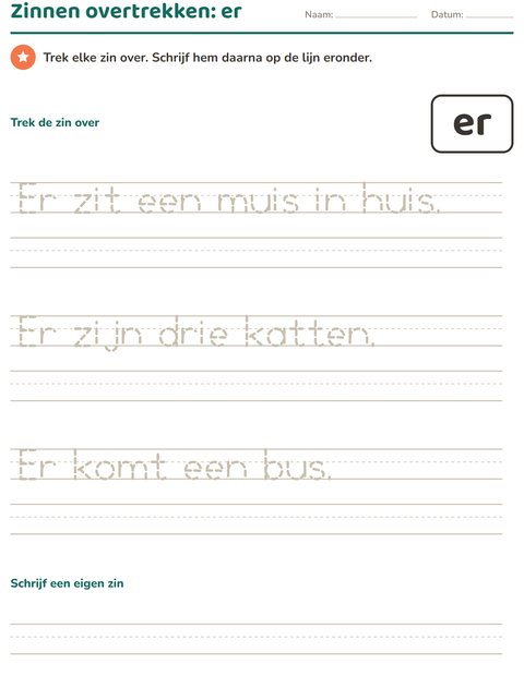 Voorbeeld van het Flitswoorden-werkblad voor kleuterklas