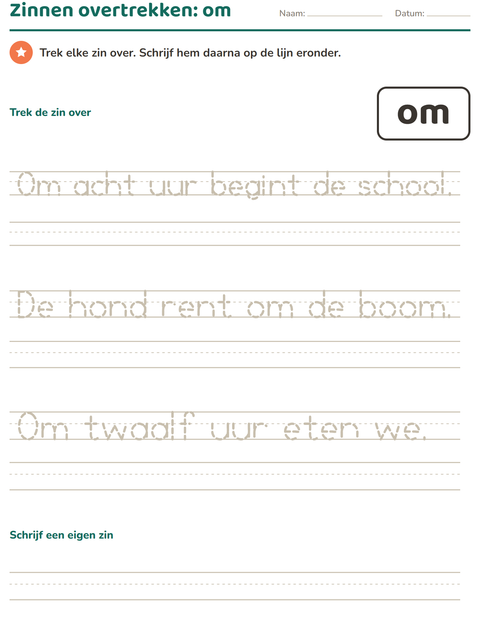 Voorbeeld van het Flitswoorden-werkblad voor kleuterklas