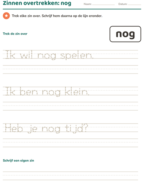Voorbeeld van het Flitswoorden-werkblad voor kleuterklas