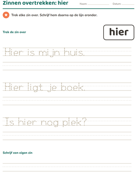 Voorbeeld van het Flitswoorden-werkblad voor kleuterklas