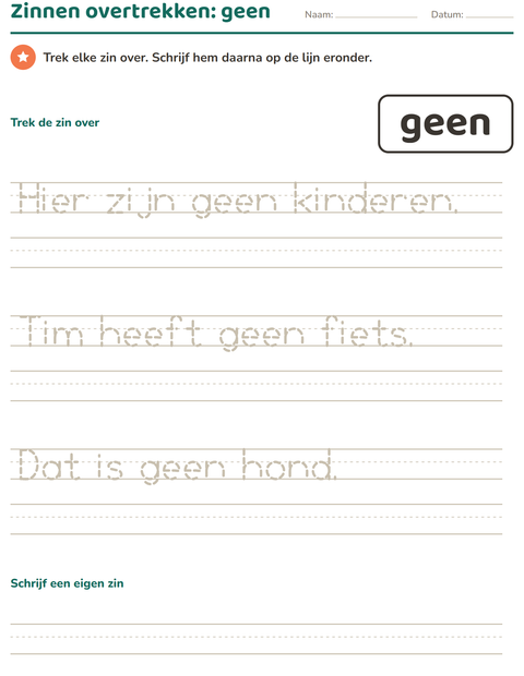 Voorbeeld van het Flitswoorden-werkblad voor kleuterklas