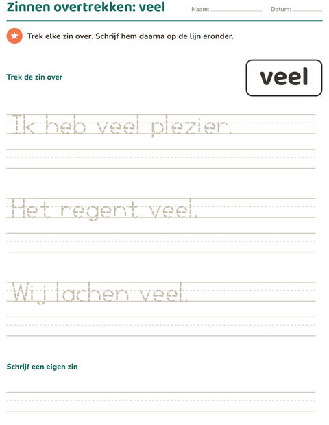 Voorbeeld van het Flitswoorden-werkblad voor kleuterklas